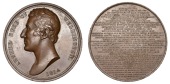 Governor of Plymouth, 1819, a copper medal, unsigned, bare head left with date 1814 below, rev. legend in...