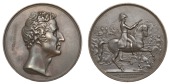 Commander-in-Chief of the Army, 1827, a copper medal by J. Henning, bare head right, rev. Wellington on horseback...