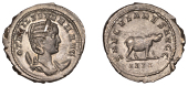 Otacilia Severa, Antoninianus, 248, draped bust right wearing stephane, set on crescent, rev. saecvlares avgg iiii,...