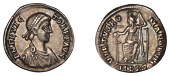 Flavius Victor (387-88), Siliqua, Milan, dn fl vic-tor p f avg, pearl-diademed, draped and cuirassed bust right,...