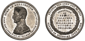 Death of the Duke of Wellington, 1852, a white metal medal by Pigott & Co., uniformed bust left, rev. names of...