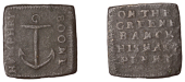 Green Bank [Wapping], Humphry Boone, square Halfpenny, 2.39g/12h (N –; D –). Almost fine, all detail clear; of...