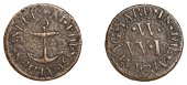 Hermitage Yard [Wapping], W.I.W. at the govlden anker, Farthing, 1.02g/6h (N –; D 1348B; Gilbert, SCMB July-August...