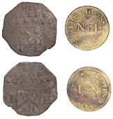 Irongate [St Katharine’s], John Noble, Farthing, 1.09g/6h (N 8250; D 1543A); J[ohn] P[atston], octagonal...