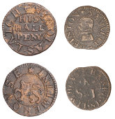 Limehouse, Samuell Keinton, Farthing, 0.93g/6h (N 8271; BW. Middlesex 142); Nicholas Latch, Halfpenny, 1.41g/6h (N...