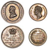 Death of the Duke of Wellington, 1852, a silver medalet by T. Pinches, uniformed bust left within oval, rev. legend...
