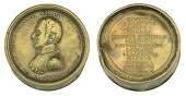 Marquess of Wellington, [1813], a brass box medal, unsigned, uniformed bust left, rev. list of battles, the side of...