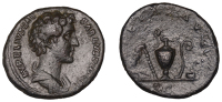 Roman Imperial Coinage, Marcus Aurelius (as Cæsar), As, 142, draped bust right, rev. priestly implements, 11.26g...