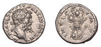 Roman Imperial Coinage, Septimius Severus, Denarius, Emesa, 194-5, laureate head right, rev. invicto imp, trophy of...