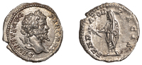 Roman Imperial Coinage, Septimius Severus, Denarius, Rome, c. 200-1, laureate head right, rev. Emperor standing...