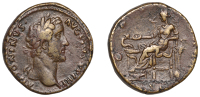 Roman Imperial Coinage, Antoninus Pius, Sestertius, 146, laureate head right, rev. Salus stead left, feeding serpent...