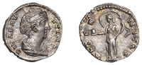 Roman Imperial Coinage, Diva Faustina Senior, Denarius, after 147, draped bust right, rev. Æernitas, veil blown out...