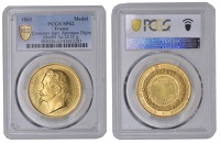 FRANCE, Concours Agricole Régnal, Dijon, 1863, a gold prize medal by A. Caqué, laureate head of Napoleon III left,...