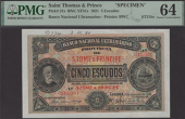 Banco Nacional Ultramarino, St Thomas & Prince, printers archival specimen 5 Escudos, 1 January 1921, serial number...