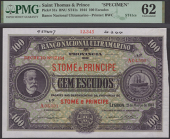 Banco Nacional Ultramarino, St Thomas & Prince, printers archival specimen 100 Escudos, 21 March 1944, serial number...