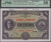Banco Nacional Ultramarino, St Thomas & Prince, printers archival specimen 100 Escudos, 21 March 1944, serial number...