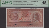 Banco Nacional Ultramarino, St Thomas & Prince, specimen 20 Escudos, 12 August 1946, no serial number, Artur Meneses...