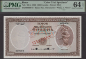 Banco Nacional Ultramarino, Timor, colour trial 1000 Escudos, 21 March 1968, serial number 000000, Luis Esteves...