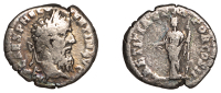 Roman Imperial Coinage, Pertinax, Denarius, 193, laureate head right, rev. Laetitia standing left, holding wreath...