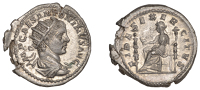 Roman Imperial Coinage, Elagabalus, Antoninianus, 219, radiate and draped bust right, rev. Fides Militum enthroned...