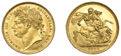 George IV (1820-1830), Sovereign, 1821

georgius IIII d : g : britanniar : rex : f : d :

laureate head...
