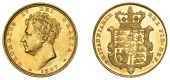 George IV (1820-1830), Sovereign, 1827

georgius IV dei  gratia 

bare head left, date below

britanniarum rex...
