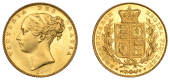 Victoria (1837-1901), Sovereign, 1839

victoria dei gratia

bare head left, hair bound up by two fillets, date...