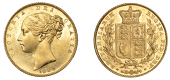Victoria (1837-1901), Sovereign, 1843 [3 over 2 in date]

victoria dei gratia

bare head left, hair bound up by...