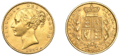 Victoria (1837-1901), Sovereign, 1859 [Ansell Type]

victoria dei gratia

bare head left, hair bound up by two...