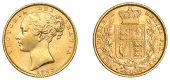 Victoria (1837-1901), Sovereign, 1862

victoria dei gratia

bare head left, hair bound up by two fillets; date...