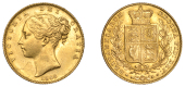 Victoria (1837-1901), Sovereign, 1846

victoria dei gratia

bare head left, hair bound up by two fillets, date...