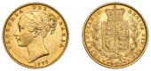 Victoria (1837-1901), Sovereign, 1853 [Type 2, 5 in date partially filled]

victoria dei gratia

bare head left,...