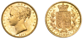 Victoria (1837-1901), Sovereign, 1871 [die 32]

victoria dei gratia

bare head left, hair bound up by two...