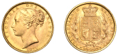Victoria (1837-1901), Sovereign, 1871 [die 29]

victoria dei gratia

bare head left, hair bound up by two...