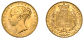 Victoria (1837-1901), Sovereign, 1847

victoria dei gratia

bare head left, hair bound up by two fillets, date...