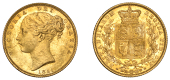 Victoria (1837-1901), Sovereign, 1851

victoria dei gratia

second large, bare head left, hair bound up by two...