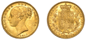 Victoria (1837-1901), Sovereign, 1853 [Type 1]

victoria dei gratia

bare head left, hair bound up by two...