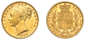 Victoria (1837-1901), Sovereign, 1856 [6 over 5]

victoria dei gratia

bare head left, hair bound up by two...