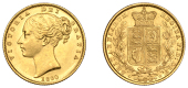 Victoria (1837-1901), Sovereign, 1860

victoria dei gratia [O in VICTORIA over C]

bare head left, hair bound up...