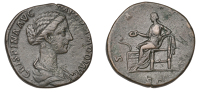 Roman Imperial Coinage, Crispina, Sestertius, 180-2, Rome, draped bust right, rev. Salus seated left, feeding rising...