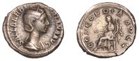 Roman Imperial Coinage, Orbiana, Denarius, 225, draped bust right wearing stephane, rev. concordia avgg, Concordia...