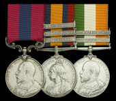 A Boer War D.C.M. group of three awarded to Regimental Sergeant Major D. Pringle, 44th (Suffolk) Company, 12th...