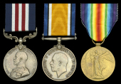 A Great War 1917 ‘French theatre’ M.M. group of three awarded to Private C. R. Peacock, 2nd Battalion, Suffolk...