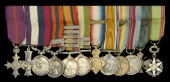 The mounted group of twelve miniature dress medals worn by Lieutenant-Colonel E. A. Parker, O.B.E., M.C., D.C.M.,...