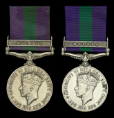 General Service 1918-62, 1 clasp, Malaya, G.VI.R. (2) (22646609 Pte. B. Russell. Suffolk.; 22787808 Pte. G. R. Rice....