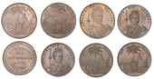New Zealand, CHRISTCHURCH, Milner & Thompson, Pennies (8), 1881 (5), undated (3) (G 193-200; A 376-383) [8]. Good...