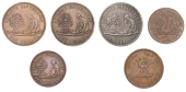 New Zealand, CHRISTCHURCH, Edward Reece, Pennies (3) and Halfpennies (2), undated (G 234, 234a, 234b, 235, 235a; A...