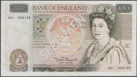 Bank of England, David H. F. Somerset, £50, 20 March 1981, serial number A01 000129, minor handling, about...