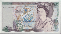 Bank of England, David H. F. Somerset, £20, 15 November 1984, serial number 01A 000651, uncirculated, a relatively...