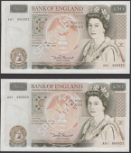 Bank of England, David H. F. Somerset, £50 (2) 20 March 1981, serial numbers A01 000522-523, uncirculated, a pair...